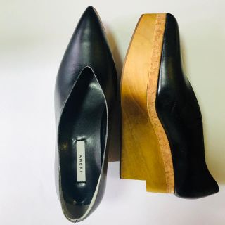 アメリヴィンテージ(Ameri VINTAGE)のAmeri WOOD PLATFORM PUMPS パンプス　黒　M 箱あり(ハイヒール/パンプス)