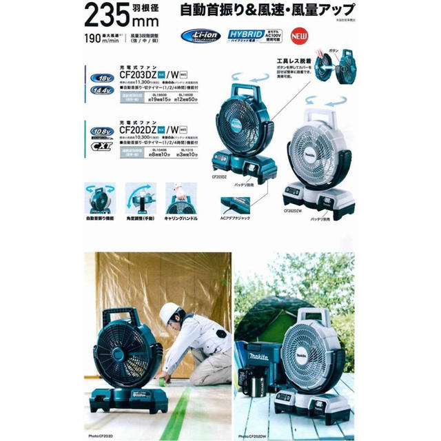 Makita(マキタ)の新品未使用！マキタ14.4/18v充電式ファンCF203DZW(本体のみ) スマホ/家電/カメラの冷暖房/空調(扇風機)の商品写真