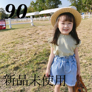【SALE】新品未使用！チェックブラウス　フリルスリーブ　90  韓国子供服(ブラウス)