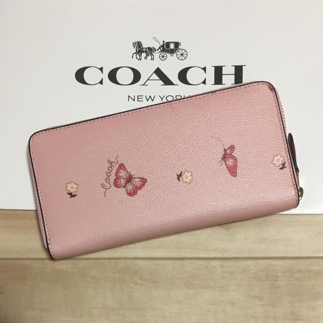 新品 [COACH コーチ] 長財布 ちょうちょ 蝶々 バタフライ ピンク