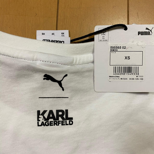 Karl Lagerfeld(カールラガーフェルド)の新品タグ付定価7000円プーマ×カール・ラガーフェルドウィメンズTシャツ実寸S レディースのトップス(Tシャツ(半袖/袖なし))の商品写真