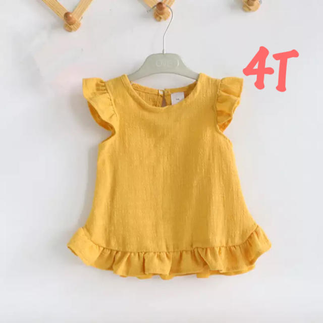 petit main(プティマイン)の【新品】フリルブラウス　マスタードイエロー　cotton 100%  4T キッズ/ベビー/マタニティのキッズ服女の子用(90cm~)(ブラウス)の商品写真