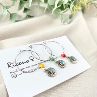 三点セット【asian turquoise hoop】黄・緑・赤・トリコロール(ピアス)