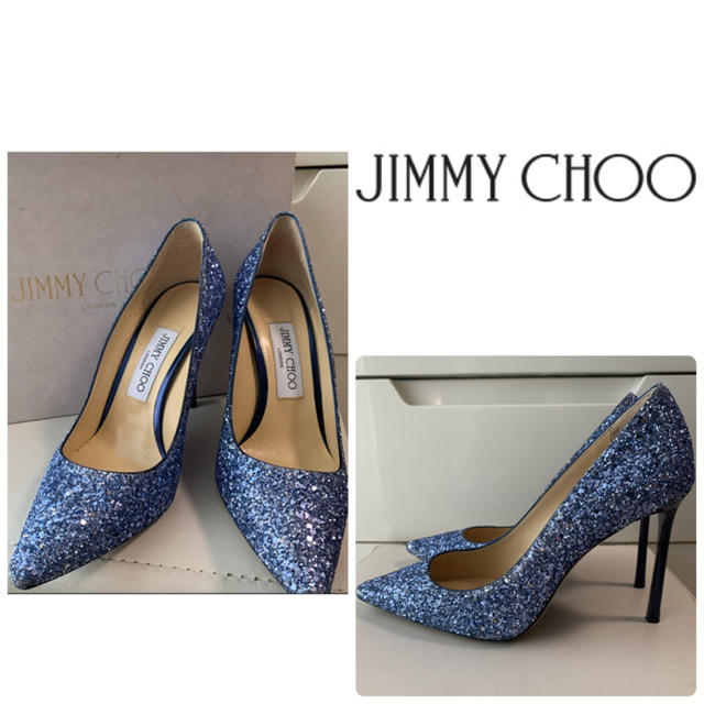 JIMMY CHOO(ジミーチュウ)のYoca様専用ページです♡ジミーチュウ　ブルーグリッター　パンプス レディースの靴/シューズ(ハイヒール/パンプス)の商品写真