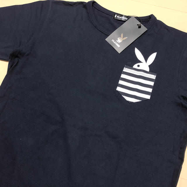 PLAYBOY(プレイボーイ)の新品　紺　ＸＬ　PLAYBOY プレイボーイ　ボーダーポケット付き　Ｔシャツ メンズのトップス(Tシャツ/カットソー(半袖/袖なし))の商品写真