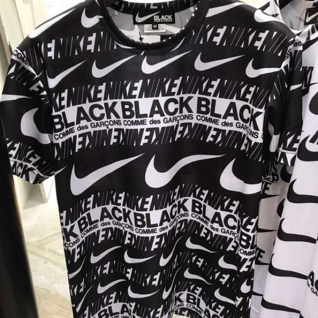 BLACK COMME des GARCONS NIKE 総柄 Tシャツ 黒 Lコムデギャルソン