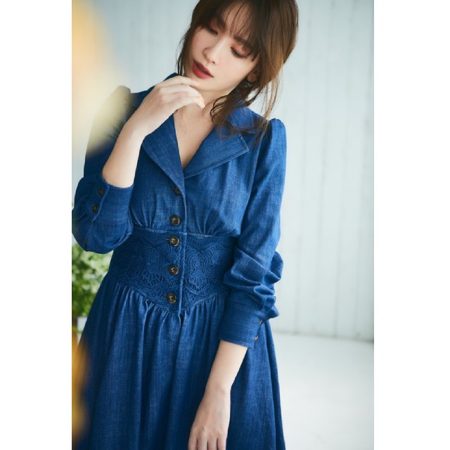 herlipto Lace Belted Denim Dress