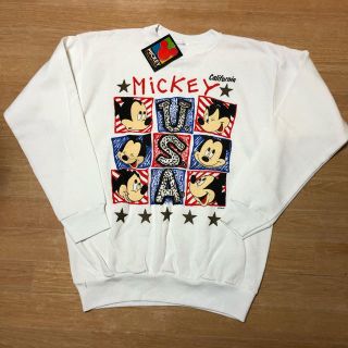 ディズニー(Disney)の90s DEADSTOCK ミッキーマウス USAロゴ スウェット Ｌ ホワイト(スウェット)