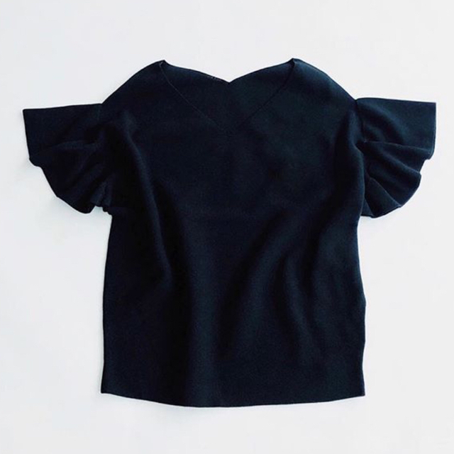 カットソー(半袖/袖なし)Oggi×IENAコラボ ラッフル袖プルオーバー 新品 ブラック