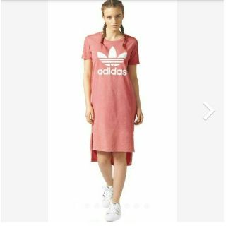 アディダス(adidas)のレア！adidas トレフォイルTシャツワンピ　ピンク　ミディ丈(ロングワンピース/マキシワンピース)