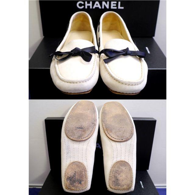 美品◆CHANEL シャネル CCマークリボンデザイン スエード デッキシューズ 2