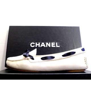 シャネル(CHANEL)の美品◆CHANEL シャネル CCマークリボンデザイン スエード デッキシューズ(スリッポン/モカシン)