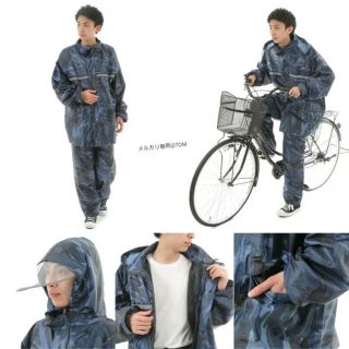 迷彩　カモフラ　レインスーツ　上下　防護服(レインコート)