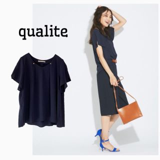 カリテ(qualite)のqualite カリテ フロントタックブラウス ネイビー(シャツ/ブラウス(半袖/袖なし))