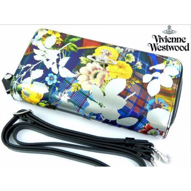 Vivienne Westwood(ヴィヴィアンウエストウッド)のヴィヴィアンウエストウッド 牛革　本革　レザー　長財布　花柄　ショルダー 付き レディースのファッション小物(財布)の商品写真