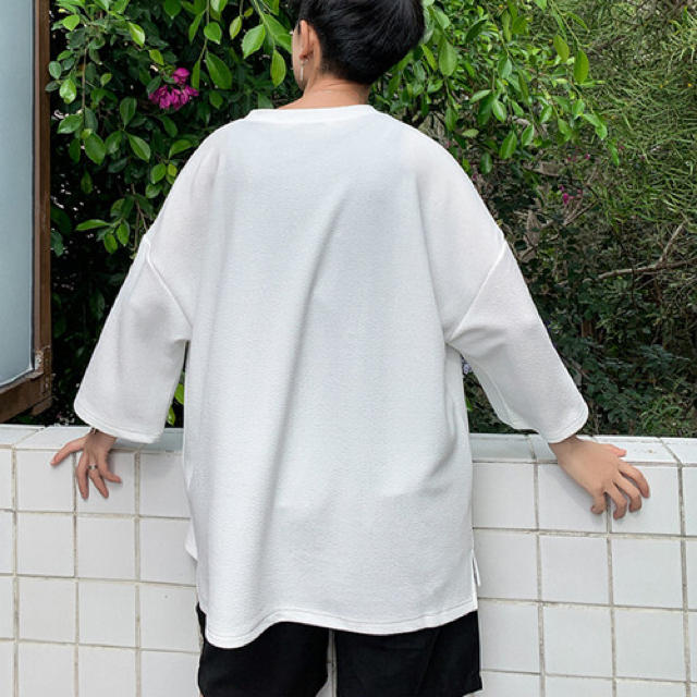 メンズ トップス 長袖 ダメージ ホワイト 韓国 ストリート Tシャツ
