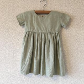 ザラキッズ(ZARA KIDS)の【美品】c&s ハンドメイド  やさしいリネン　ミンティ　ワンピース(ワンピース)