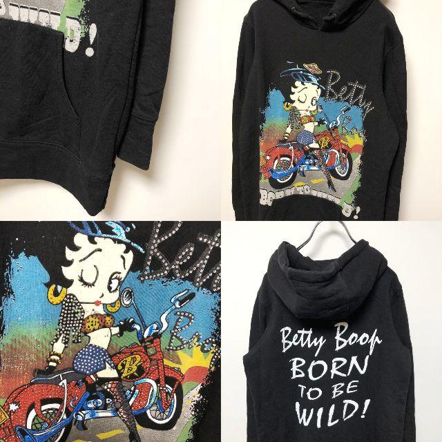 希少　betty boop ベティ ロングパーカー ブラック ビーズ バイカー レディースのトップス(パーカー)の商品写真