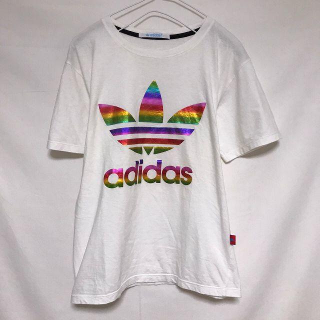 adidas(アディダス)のadidas アディダス Tシャツ 虹色 レインボー チューリップ 白 ホワイト レディースのトップス(Tシャツ(半袖/袖なし))の商品写真