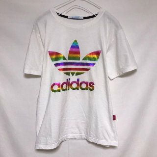 アディダス(adidas)のadidas アディダス Tシャツ 虹色 レインボー チューリップ 白 ホワイト(Tシャツ(半袖/袖なし))