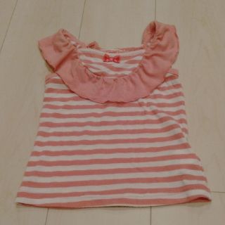 イオン(AEON)のノースリーブ　トップス　カットソー　女の子　95　ボーダー　ピンク(Tシャツ/カットソー)