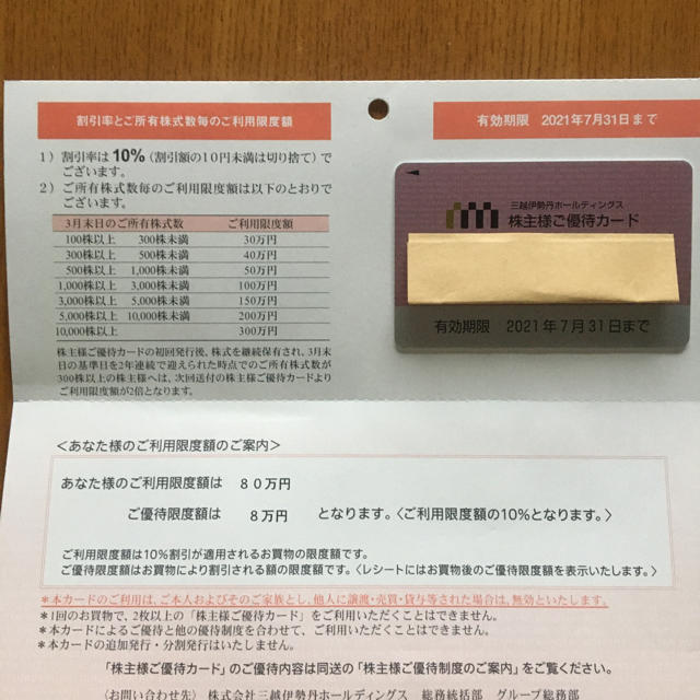 ショッピング三越伊勢丹　株主優待カード