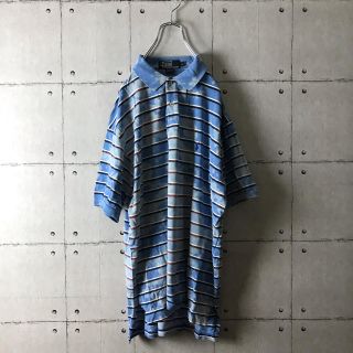 古着 90s POLO ラルフローレン ポロシャツ 水色ボーダー ブリーチ加工