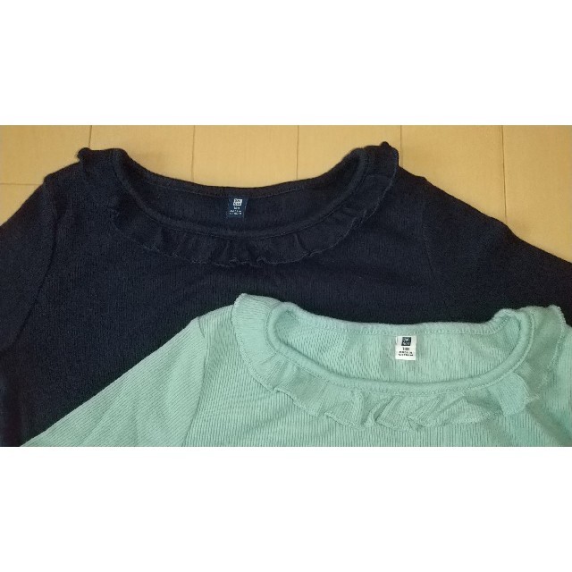UNIQLO(ユニクロ)のユニクロ  フリル付きロングTシャツ2枚セット キッズ/ベビー/マタニティのキッズ服女の子用(90cm~)(Tシャツ/カットソー)の商品写真