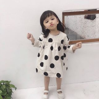 【在庫処分SALE】韓国子供服★ワンピース★シャツドレス★ドット柄シフトドレス★(ワンピース)