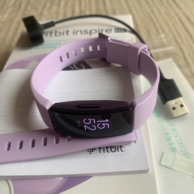 【美品】Fitbit  inspire  HR   保護シール付　ライラックトレーニング/エクササイズ