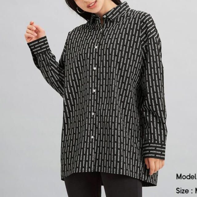 GU(ジーユー)の【新品】GU ロゴオーバーサイズシャツ　ブラック レディースのトップス(シャツ/ブラウス(長袖/七分))の商品写真