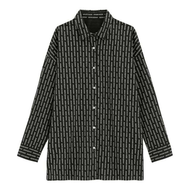 GU(ジーユー)の【新品】GU ロゴオーバーサイズシャツ　ブラック レディースのトップス(シャツ/ブラウス(長袖/七分))の商品写真