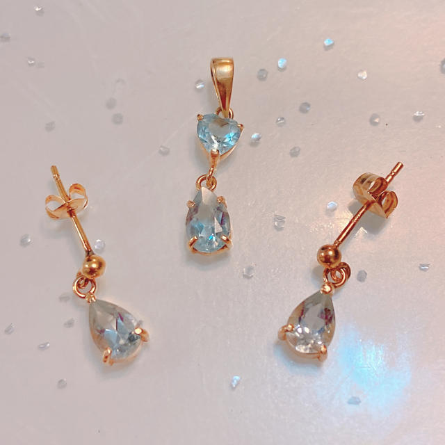 18K 【アクアマリン 2点セット】ピアス&ペンダントヘッド まとめ売り