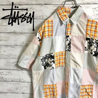 ステューシー(STUSSY)の【激レア】ステューシー☆ロゴ総柄　パッチワーク　ロゴタグ　半袖シャツ(シャツ)