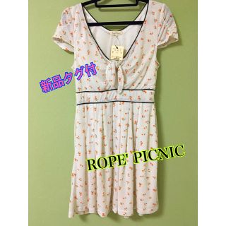 ロペピクニック(Rope' Picnic)の《新品未使用》ROPE’PICNIC　花柄ドットリボンワンピース(ひざ丈ワンピース)