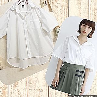 メルロー(merlot)のみか様専用　　　☆ メルロー  襟ワイヤー入り コットン白シャツ ☆(シャツ/ブラウス(半袖/袖なし))