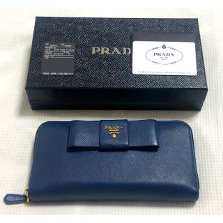 プラダ(PRADA)の【Y♡mama様専用】PRADA サフィアーノ リボン長財布  ネイビー(財布)