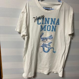 ハニーシナモン(Honey Cinnamon)のHONEY CINNAMON くま目隠し リボン BIG Tシャツ ホワイト(Tシャツ(半袖/袖なし))