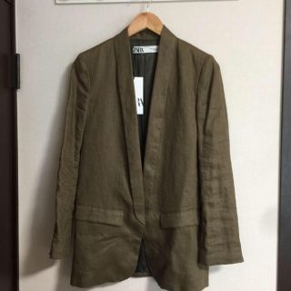 ザラ(ZARA)の新品 ZARA ザラ リネンジャケット カーキ S(テーラードジャケット)