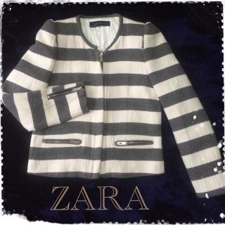 ザラ(ZARA)のZARA*ボーダーノーカラージャケット(ノーカラージャケット)