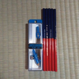 トンボエンピツ(トンボ鉛筆)のコンパス 赤青えんぴつ5本(色鉛筆)