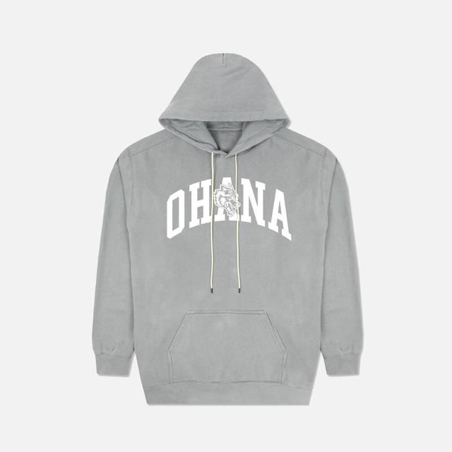 FAMILY PRINT PIGMENT WASH HOODIE IN GRAY