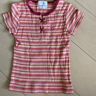 クミキョク(kumikyoku（組曲）)の子供服　組曲　ピンクボーダータイプ　Tシャツ　100〜110(Tシャツ/カットソー)