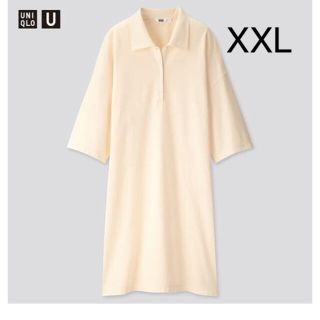 ユニクロ(UNIQLO)の☆再値下げ　新品未使用☆UNIQLO ポロ　ワンピース　オフホワイト　XXL(ひざ丈ワンピース)