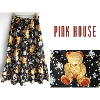 ピンクハウス(PINK HOUSE)の美品 希少 ピンクハウス お花のブーケ/テディベア柄 ティアードスカート(ロングスカート)