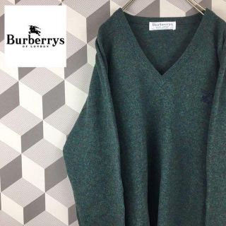 バーバリー(BURBERRY)の【90s バーバリー】美品 Burberry 刺繍ロゴ ウール ニット グリーン(ニット/セーター)