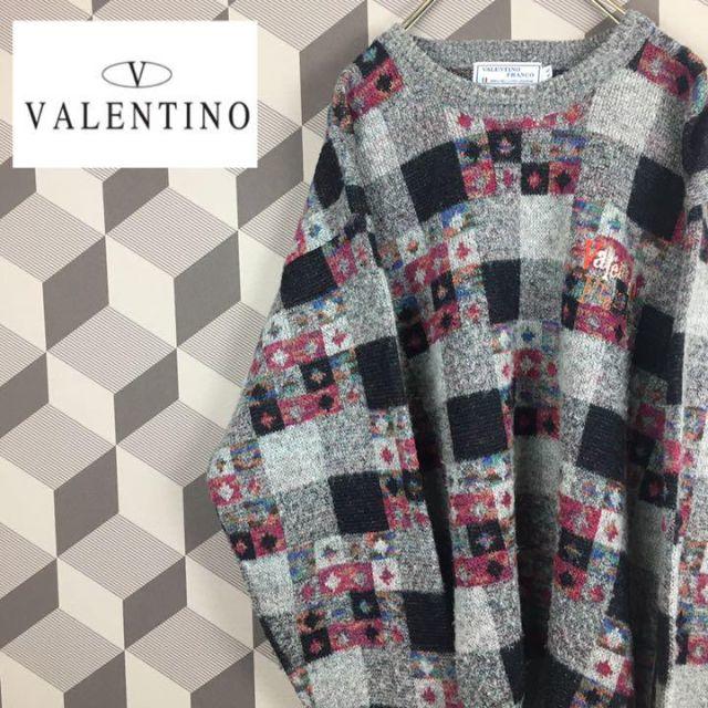 RED VALENTINO(レッドヴァレンティノ)の【Valentino Franco】刺繍ロゴ ビッグシルエット ニット グレー メンズのトップス(ニット/セーター)の商品写真