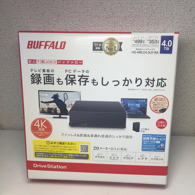 バッファロー【新品未開封】 バッファロー外付けHDD 4TB HD-NRLD4.0U3-BA