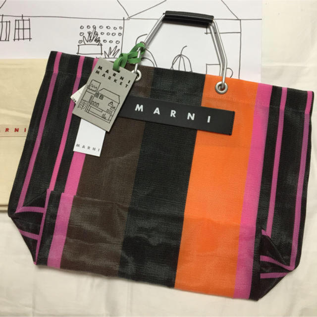 マルニ MARNI ストライプバッグ　マルチピンク