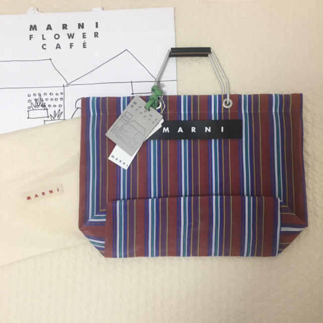 MARNI マルニフラワーカフェ ストライプトートバッグ ブラウン